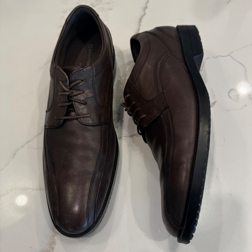 Rockport Adiprene by Adidas Men 13 Brown Leather Bicycle Toe Oxford Dress Shoes